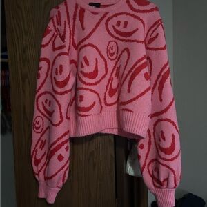 Lazy Oaf Pink and Red Smiley Cardigan